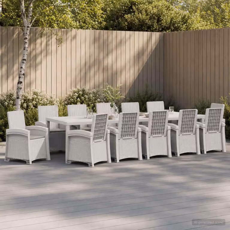 Set da pranzo da giardino vidaXL in rattan sintetico da 14 pezzi, bianco e grigio
