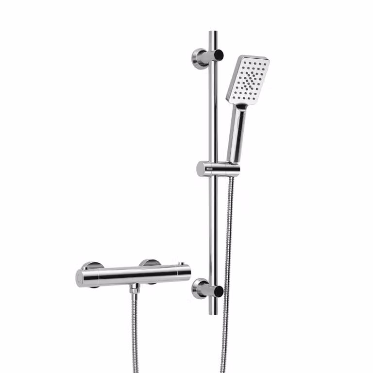 JOHO miscelatore termostatico per doccia con set di binari per doccia, miscelatore termostatico per doccia + set doccia in acciaio inox set di binari per doccia 70cm rettangolare cromo