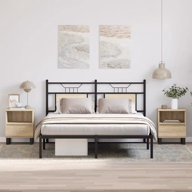 Set di 2 comodini sospesi vidaXL in legno e metallo, colore beige e marrone, L 40 cm x P 35 cm x H 50 cm