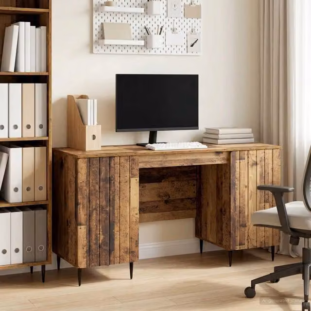Scrivania moderna vidaXL in legno e metallo marrone L: 142,5 cm, P: 50 cm, H: 75 cm – 1