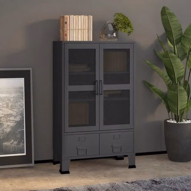 Classificatore Industriale vidaXL in Metallo Antracite con Ante a Battente e Ripiani Interni L: 70 cm, P: 40 cm, H: 115 cm – 1