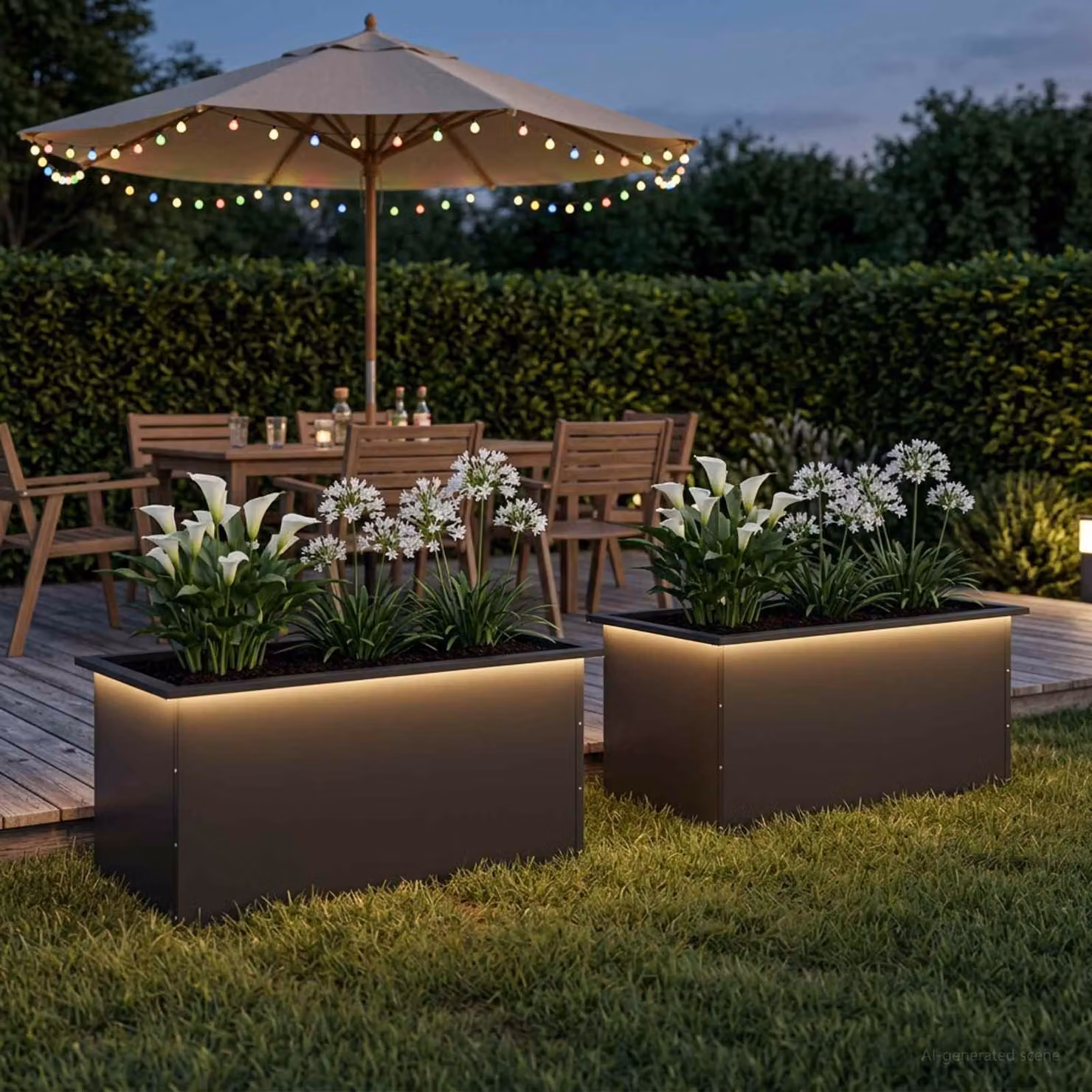 Set di 2 fioriere da giardino con LED vidaXL in acciaio nero L: 80 cm, P: 50 cm, H: 48 cm