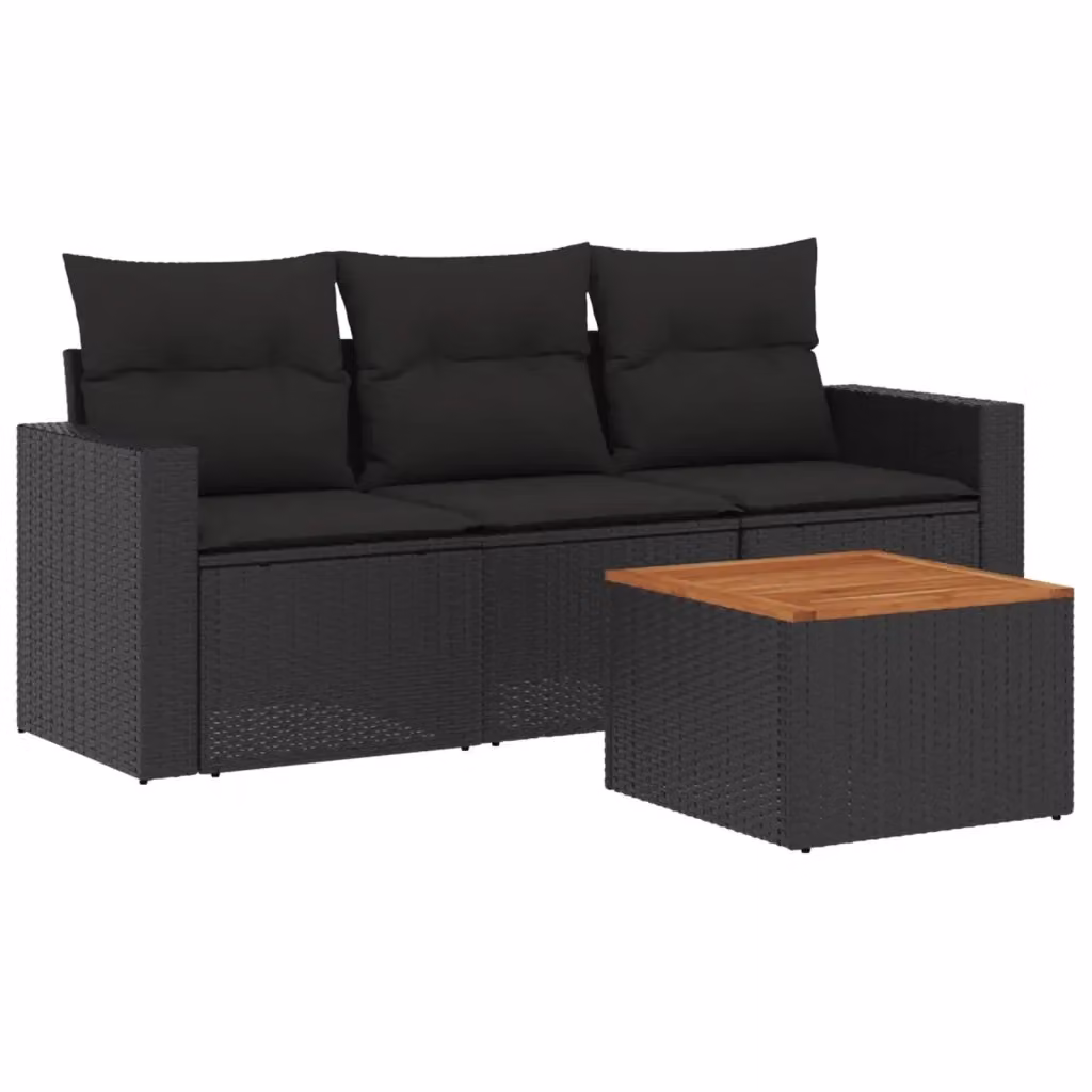 Set di divani da giardino vidaXL 4 pezzi in polyrattan nero con cuscini e tavolino da esterno – 2
