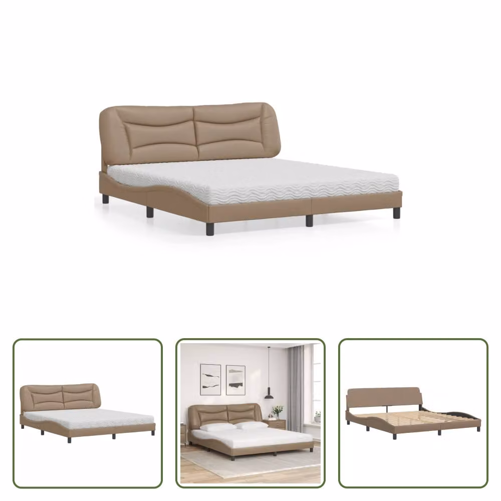 The Living Store Letto con materasso cappuccino-marrone 180x200 cm in ecopelle