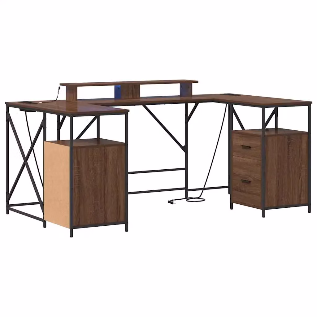 Scrivania da ufficio moderna vidaXL in legno e metallo color rovere marrone L: 182 cm, P: 101 cm, H: 87,5 cm – 2