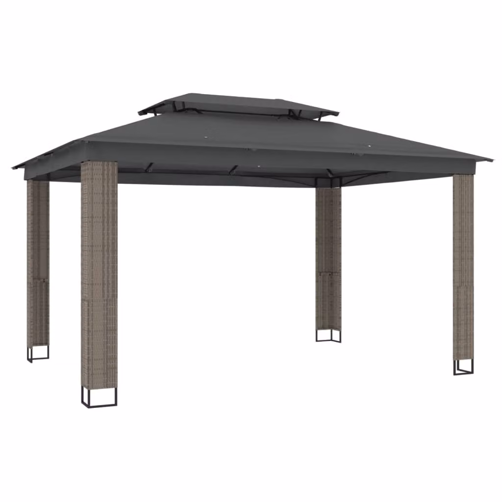 Gazebo con Tetto Doppio Antracite 3,94x2,96 m in Acciaio