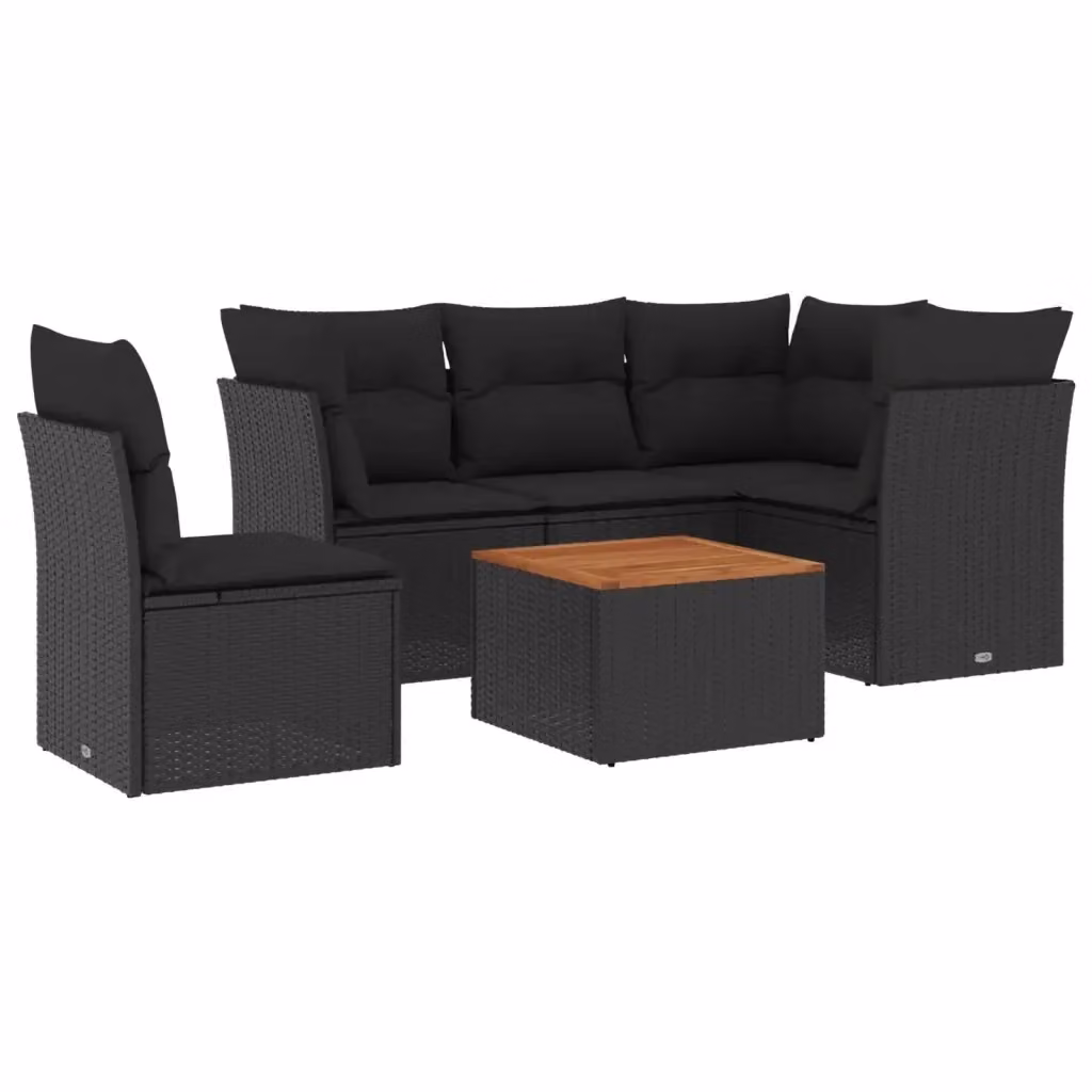 Set Divano da Giardino vidaXL 6 pz a L con Cuscini Nero in Polyrattan e Tavolino da Caffè – 2