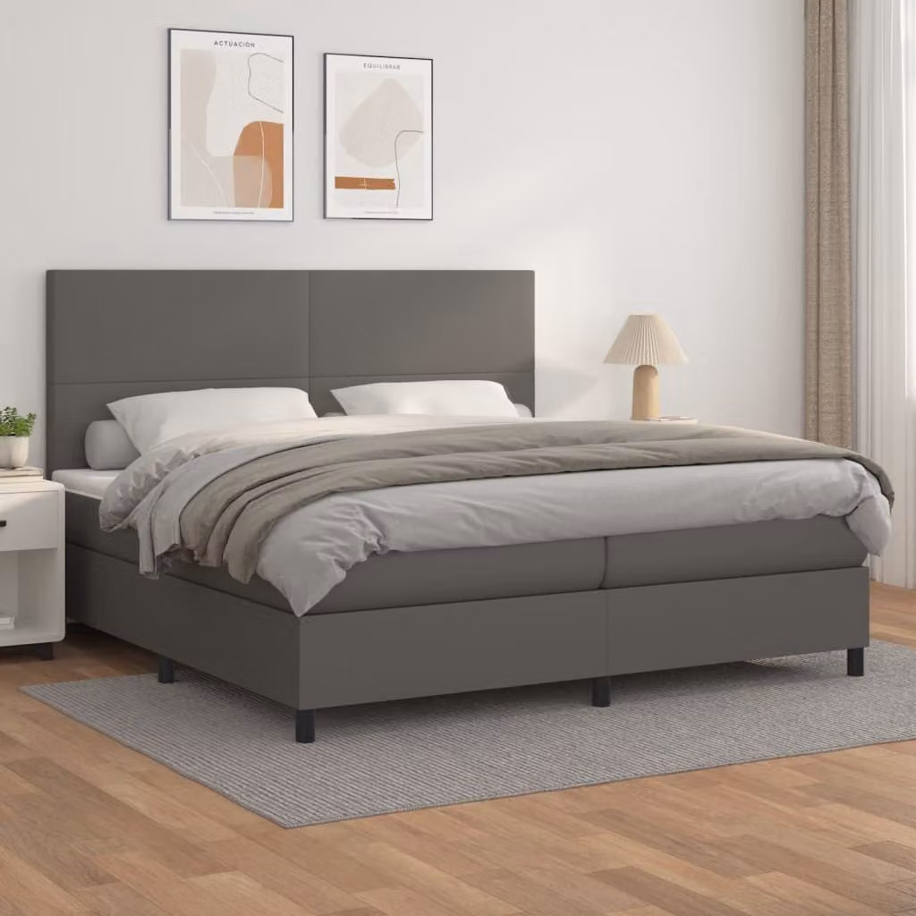 Maison Exclusive - Giroletto a Molle con Materasso Grgio 200x200 cm in Pelle finta