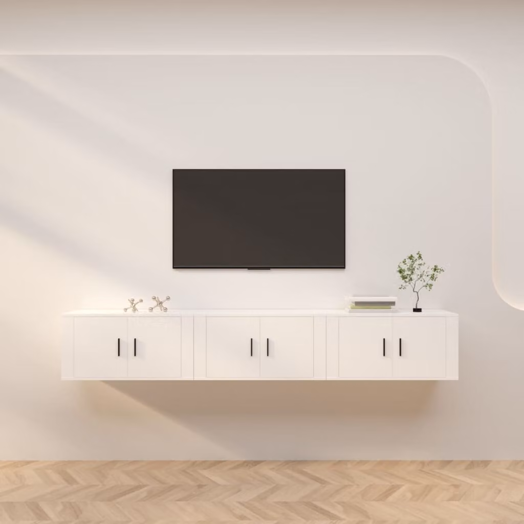 Set di 3 mobili porta TV da parete vidaXL in legno MDF bianco, L 80 cm x P 34,5 cm x H 40 cm