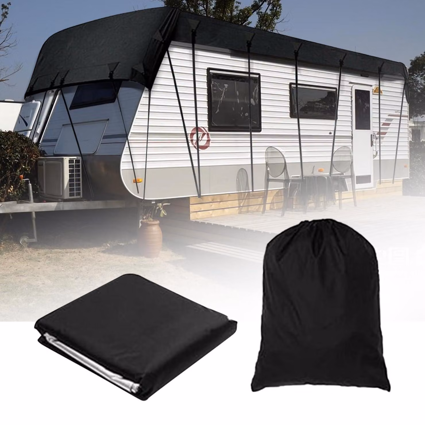 Copertura per camper, dimensioni 6,5 x 3 metri, tessuto Oxford 210D, impermeabile, protezione solare, resistente al vento
