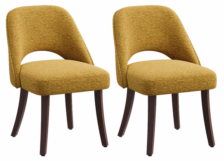 Set di 2 moderne sedie da pranzo in stile mid-century, con gambe in legno massello, seduta imbottita e schienale ergonomico curvo, colore giallo