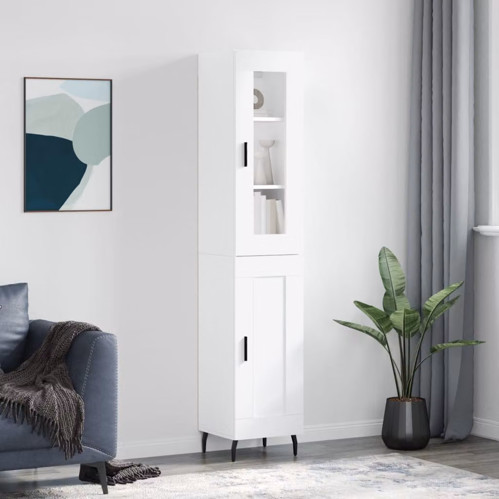 Credenza moderna vidaXL bianca con ante in vetro e ripiani interni, L: 34,5 cm, P: 34 cm, H: 180 cm