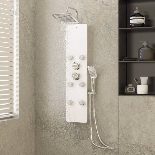Pannello doccia Outsunny bianco con soffione a pioggia e funzione massaggio in acciaio inossidabile L/P/H: 47,5 x 25 x 130 cm – 1