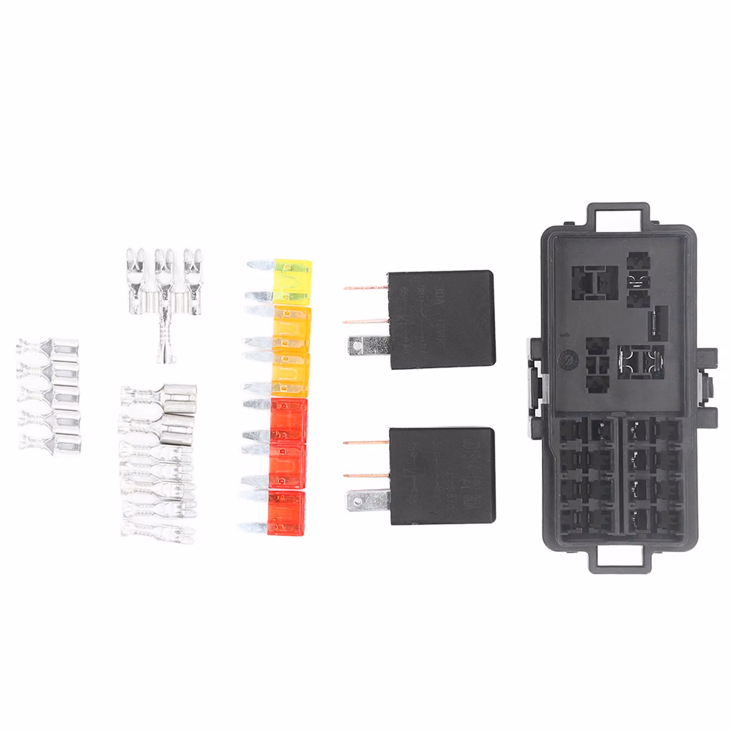 Scatola fusibili e relè con 2 relè a corrente continua da 12 V (30 A, 5 poli) e 6 fusibili (5 A, 10 A, 20 A) per auto e barche
