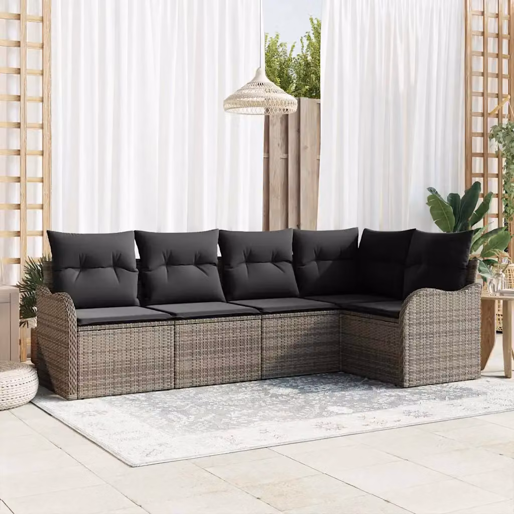 Set Divano da Giardino a L vidaXL in Polyrattan Grigio con Cuscini e Struttura in Acciaio – 1