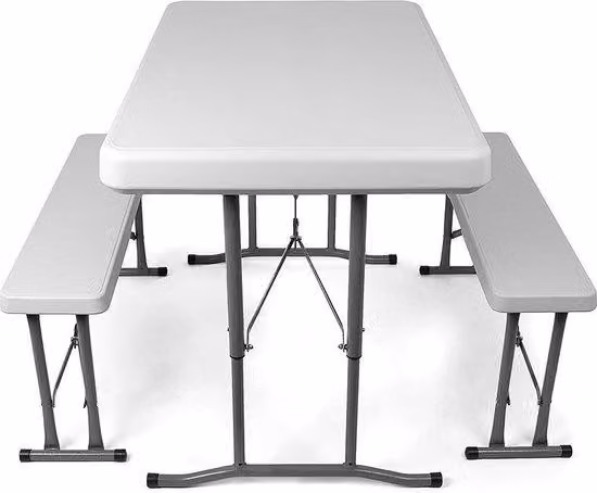 Tavolo da picnic pieghevole Famanu, con 2 panche, colore bianco, dimensioni 105x62 cm