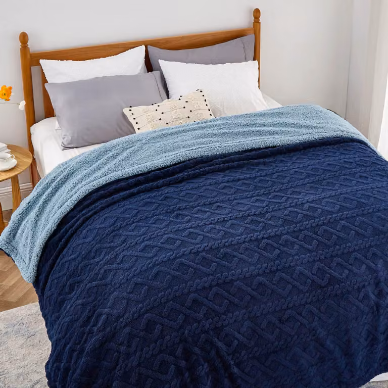 Coperta peluche a doppio strato, extra morbida, blu, 220x240 cm
