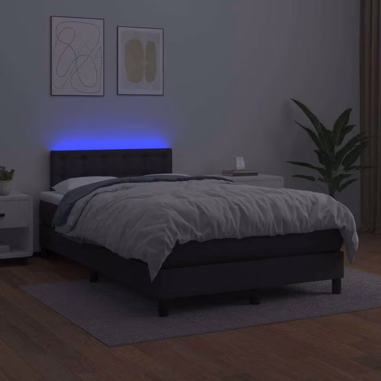 The Living Store Letto a molle con materasso e LED nero 120x200 cm in ecopelle