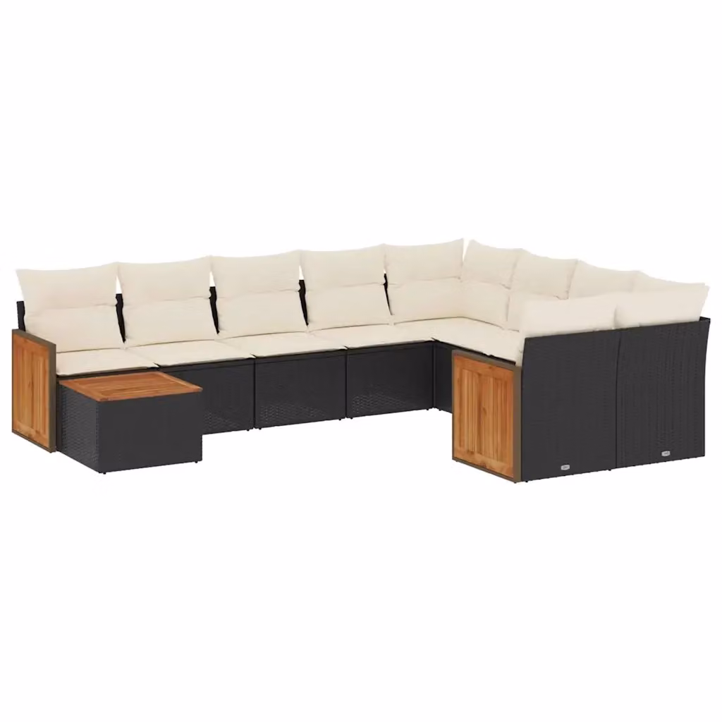 Set di Divani da Giardino a L vidaXL in Polyrattan Nero con Cuscini e Tavolino da Esterno – 2