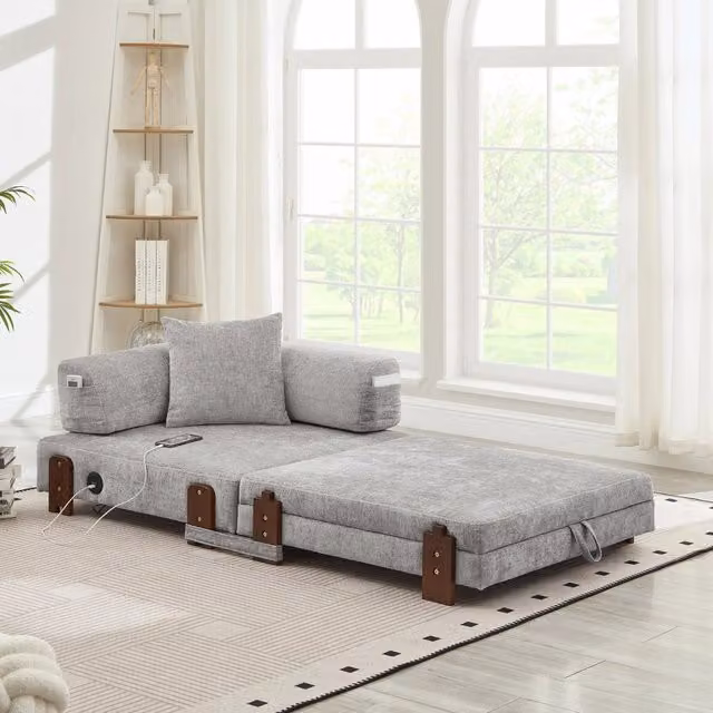 Divano Letto Pieghevole con Braccioli e Vano Contenitore ¨C MINIMAL ¨C Grigio Chiaro