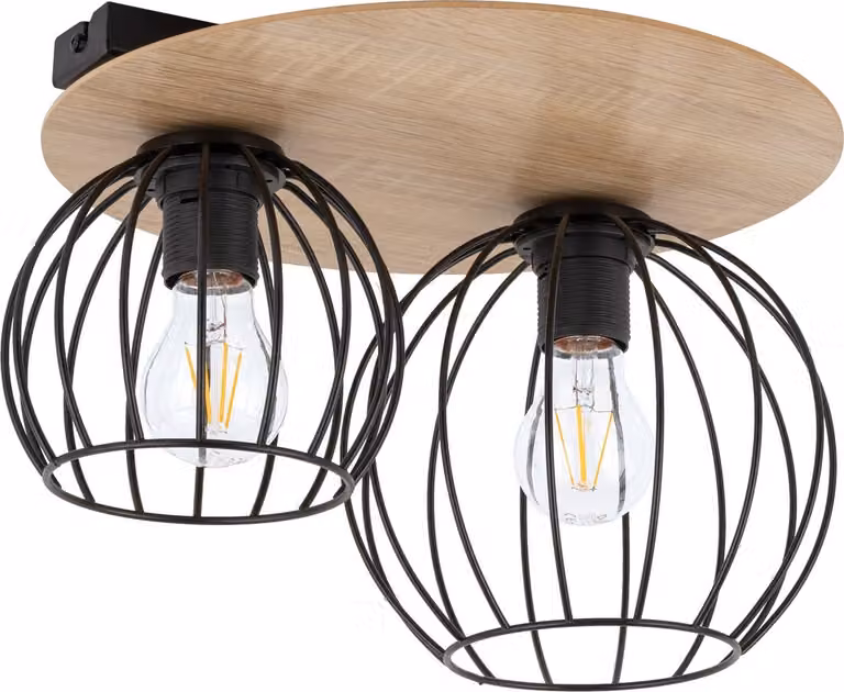 Plafoniera decorativa doppia rotonda in legno con cestini in metallo Cyber 2xE27 15W Sigma Lighting