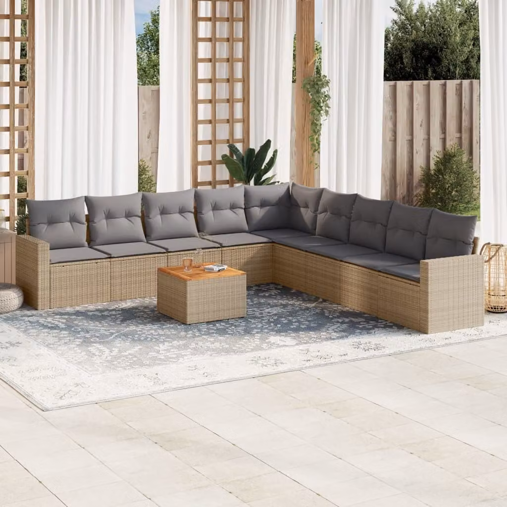 Maison Exclusive - Set Divano da Giardino 10 pz con Cuscini Beige in Polyrattan