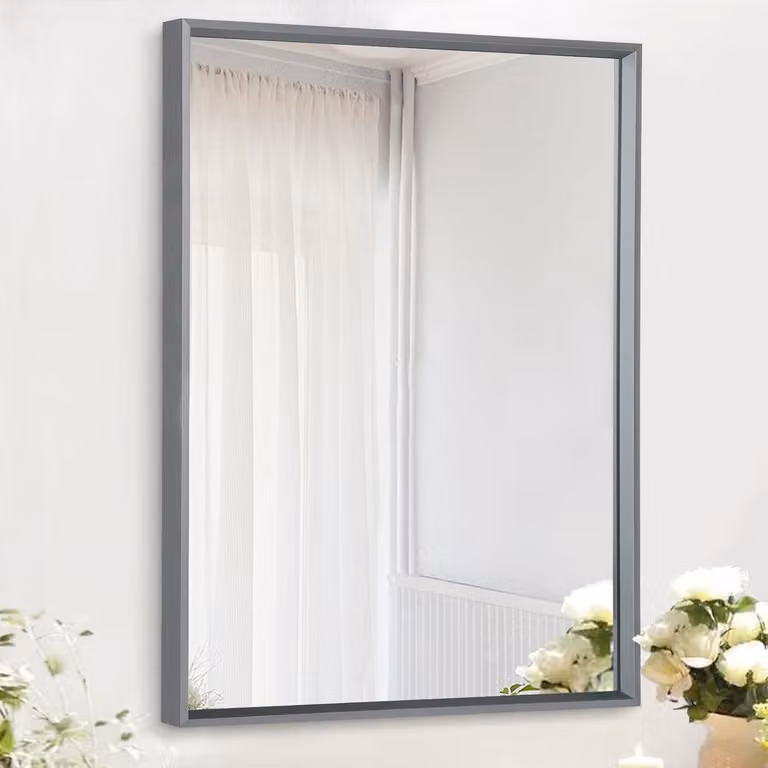 Specchio da bagno rettangolare con cornice in metallo, 50 x 40 cm, specchio da trucco per camera da letto e bagno