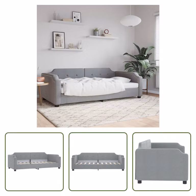 The Living Store Letto da giorno grigio chiaro 80x200 cm tessuto