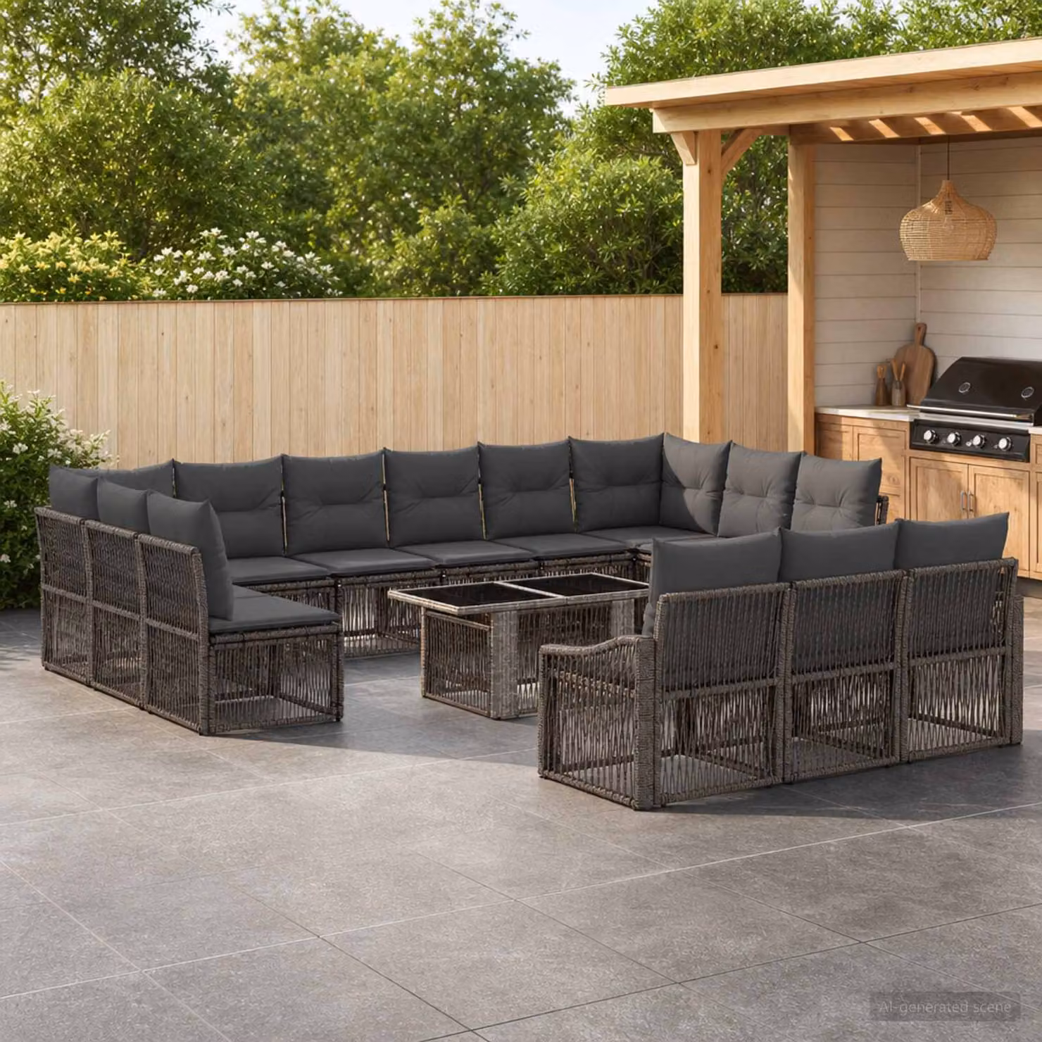 Set Divano da Giardino vidaXL 14 pz in Polyrattan Grigio e Antracite con Cuscini e Tavolino da Esterno
