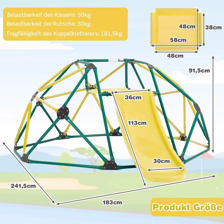 Cupola da arrampicata per bambini con scivolo, capacità 180 kg