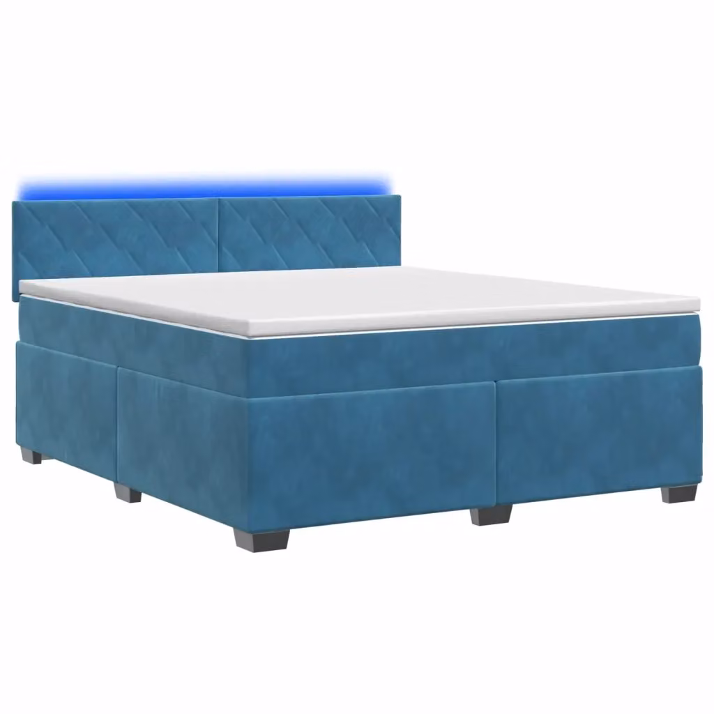 Letto con Box Spring e Materasso vidaXL in Velluto Blu con Illuminazione LED e Porte USB L/P/H: 160 x 200 cm – 2