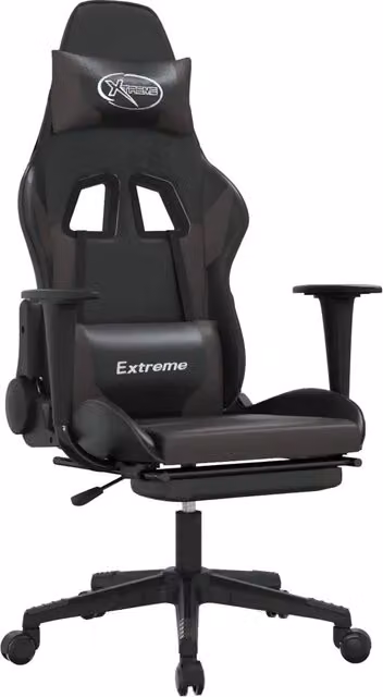 Sedia da Gaming Sportiva con Poggiapiedi e Riposatesta in Similpelle, Colore Nero e Grigio
