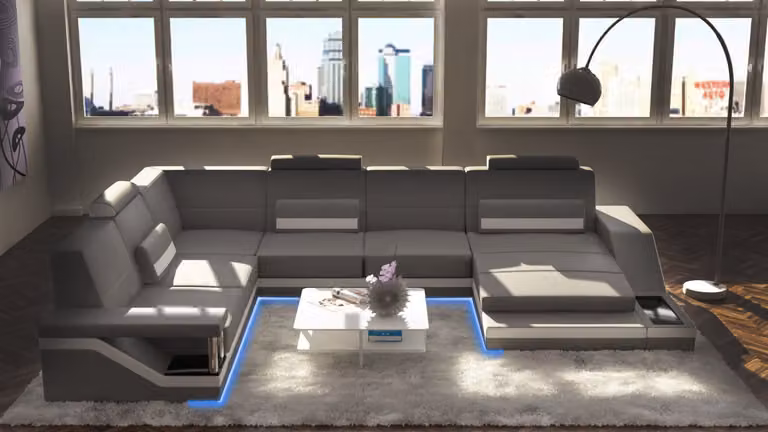 Designer Wohnlandschaft U-Form mit USB Ecksofa Polster Garnitur Eckgarnitur Sofa