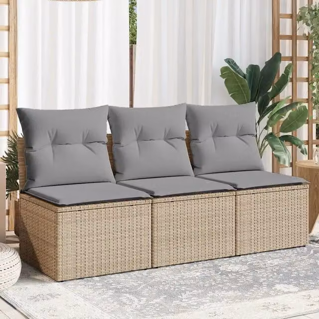 Divano da Giardino con Cuscini a 3 Posti-Sofa da Giardino-Divano da esterno Beige in Polyrattan 255478