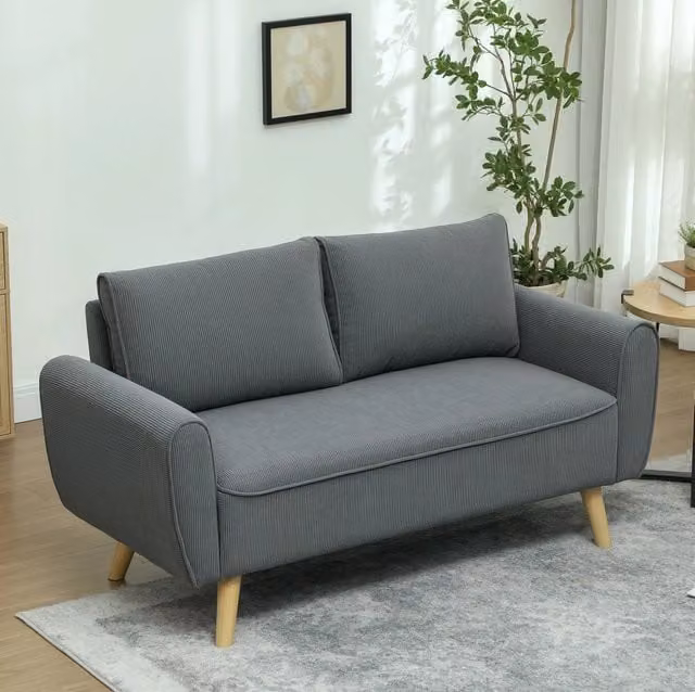 Divano 2 posti ULEVR in poliestere a coste grigio scuro, seduta profonda 54 cm, con 2 cuscini