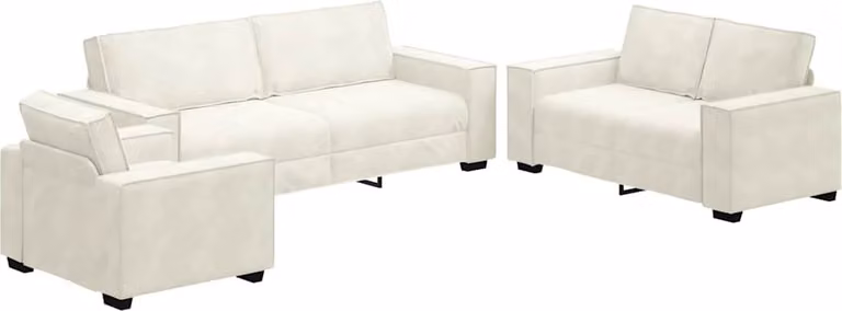 SYFAX™ Set di Divani 3 pz con Cuscini Crema in Velluto