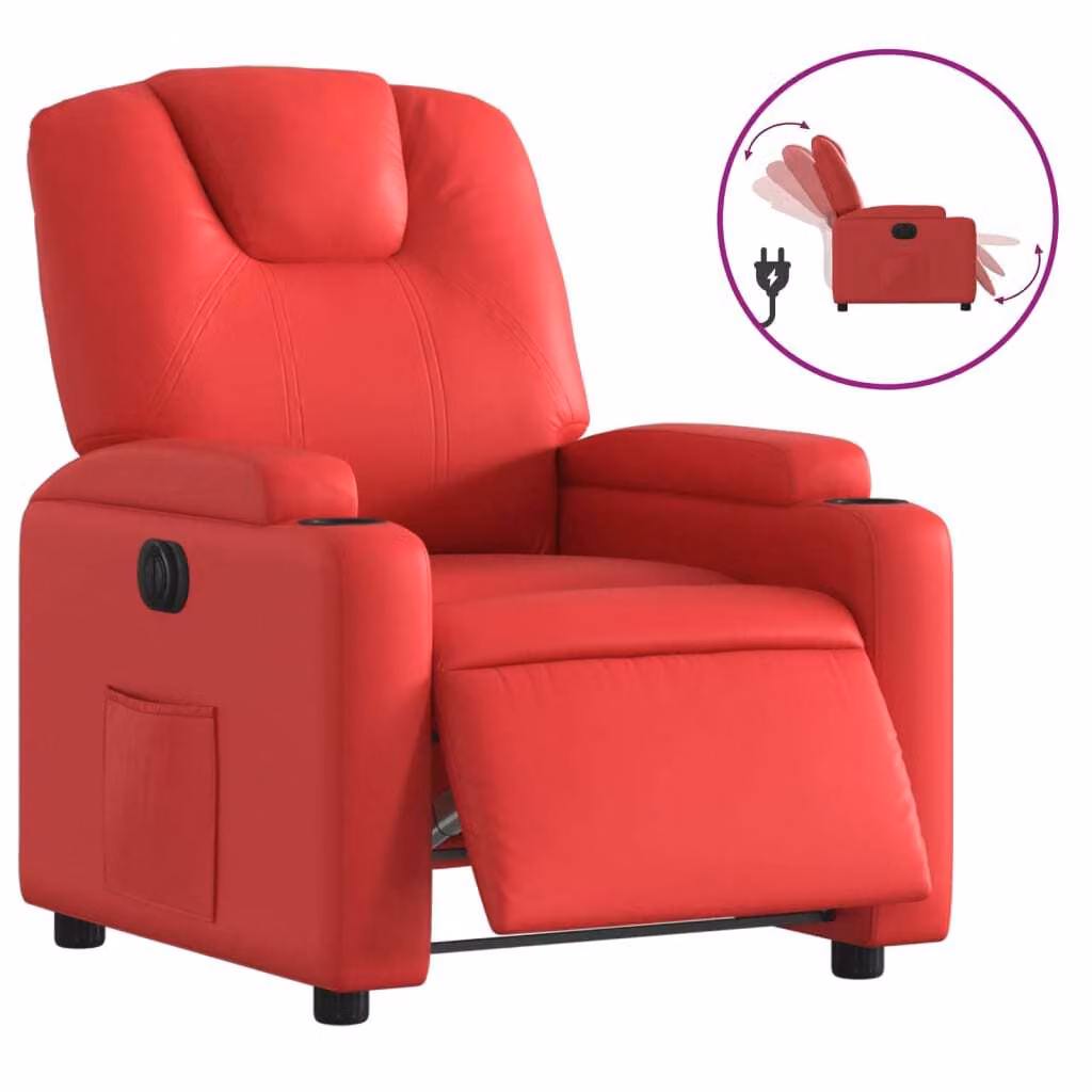 Poltrona Reclinabile Elettrica Rossa in Pelle finta