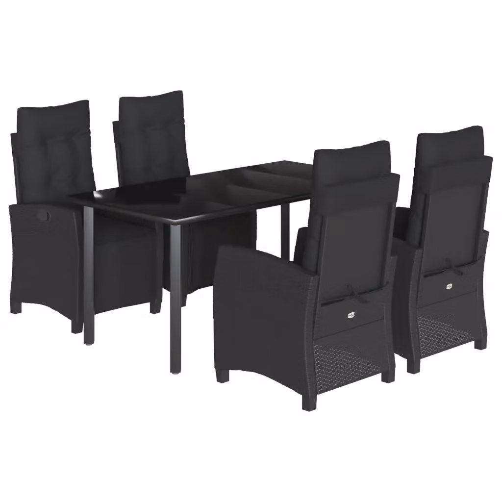 Set da Pranzo da Giardino vidaXL 5 pz in Polyrattan Nero con Piano in Vetro – 2