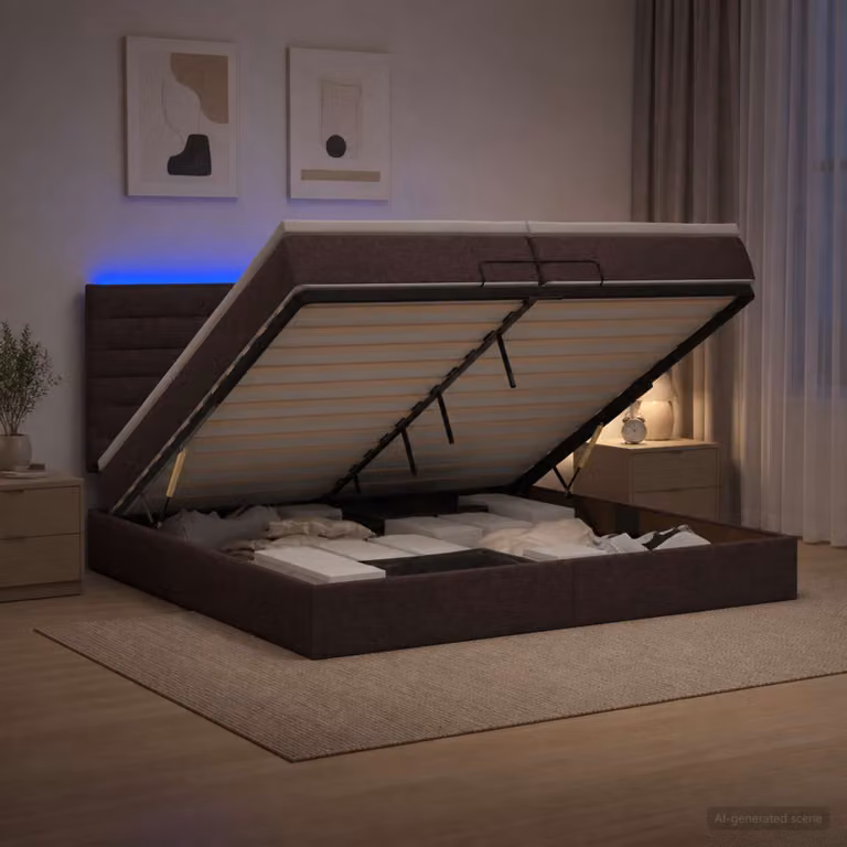 vidaXL Letto Ottomano con Materasso e Illuminazione LED, Marrone e Bianco, L/P: 200 x 200 cm