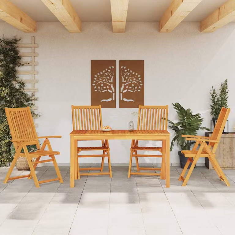 Set da pranzo per giardino vidaXL in legno di acacia marrone, 5 pezzi, L: 140 cm, P: 80 cm, H: 74 cm