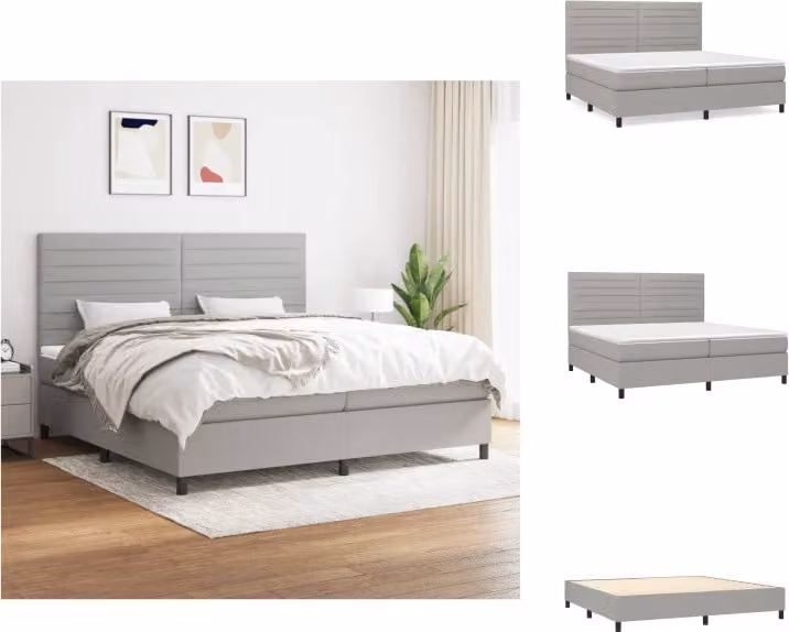 vidaXL Letto a molle con materasso grigio chiaro 200x200 cm in tessuto - Letti & strutture letto