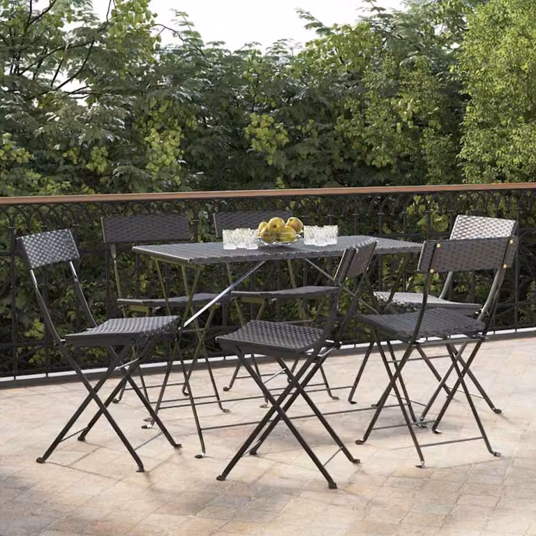 Set di 6 sedie pieghevoli vidaXL in polyrattan e acciaio nero per giardino e terrazza
