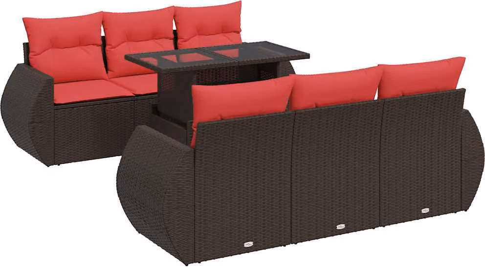 Set Divani Giardino 7 pz con Cuscini Marrone Polyrattan Acacia
