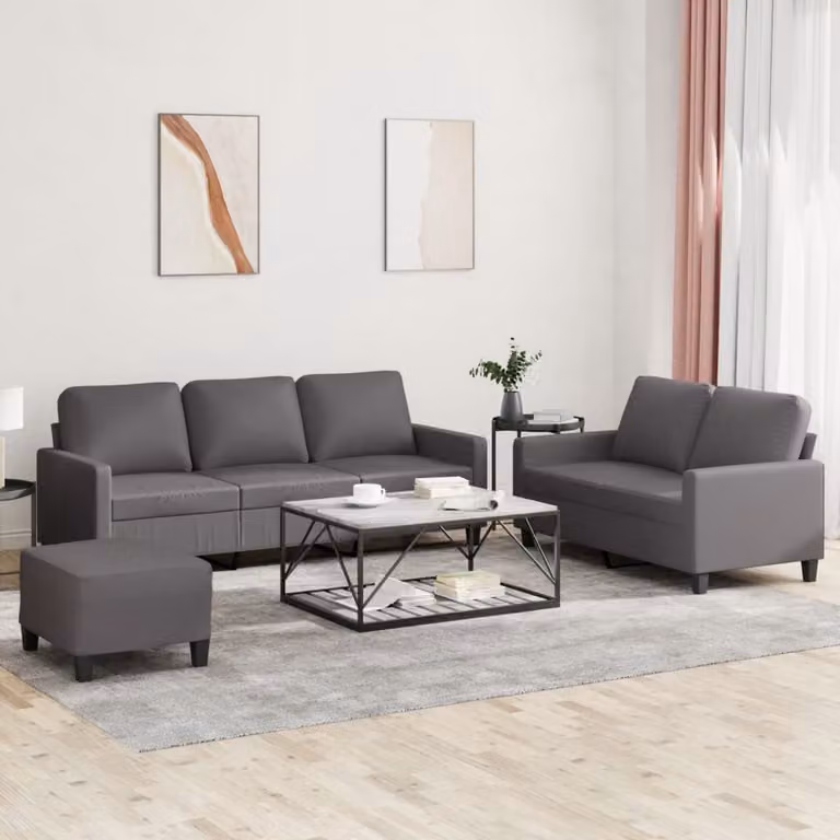 Maison Exclusive - Set divano 3 pezzi con cuscini, grigio, ecopelle