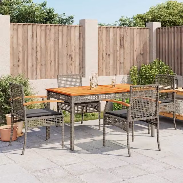 vidaXL Set da Pranzo da Giardino in Legno di Acacia Olio e Polyrattan Grigio