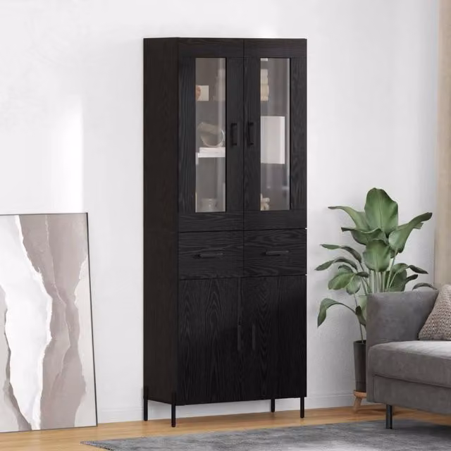 Credenza-Buffet-Armadio da cucina Rovere Nero 69,5 x 34 x 180 cm Legno multistrato 129320