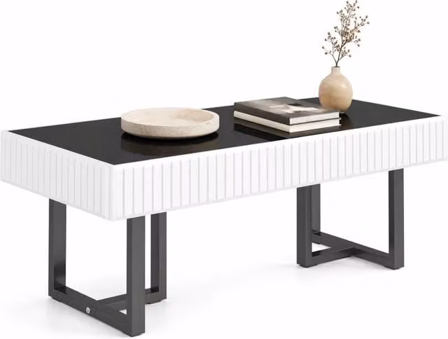 Tavolino da salotto moderno REDOM rettangolare bianco e nero L/P/H: 110 x 50,5 x 41 cm