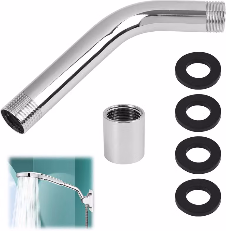 Prolunga per soffione doccia, 15 cm, in acciaio inossidabile, con dado in ottone, dimensioni 27 x 24 mm e 4 guarnizioni - Compatibile con il supporto del soffione