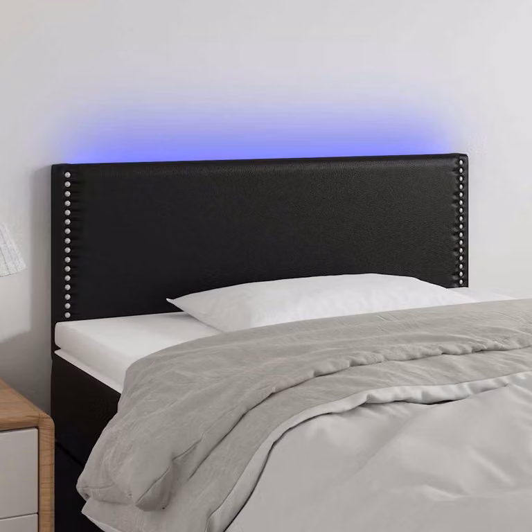 Testiera per letto vidaXL in similpelle nera con illuminazione LED e porta di ricarica USB, L 100 cm, P 5 cm, H 78-88 cm