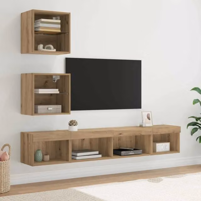 Mobile Porta TV con LED 5 pz-Credenza per TV Rovere artigianale 656534